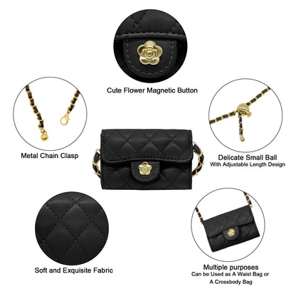 YAMEIZE Mini PU Leather Chain Belt Bag for Women Quilted Waist Purse Crossbody Fanny Pack Detachable Belt Chain
