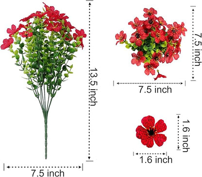 Outdoor Artificial Flowers, 8 Bundles Fake Flowers Autumn Decoration, No Fade Faux Plastic Shrubs for Garden Patio Porch Window Box Fall Decor (Red)