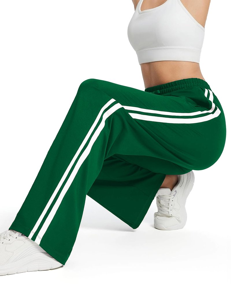 Tapata Long Women 32" Inseam Warm Up Track Pants Wide Leg Sweatpants Lightweight Side Stripe Ladies Slacks Workout, Green, XXL