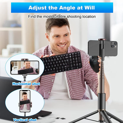 TONEOF 68" Magnetic Selfie Stick Tripod with Aluminum Strong Magnetic Holder for Magsafe, 360° Rotatable Travel Phone Tripod Stand with Metal Ring & Rechargeable Remote for iPhone/Android(Beige Gray)
