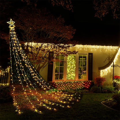 Aokudoni Christmas Lights Outdoor 12.6 ft 8-Lighting Modes Waterfall Xmas Lights Outdoor Christmas Decorations for Yard Tree House Holiday Party, Warm White