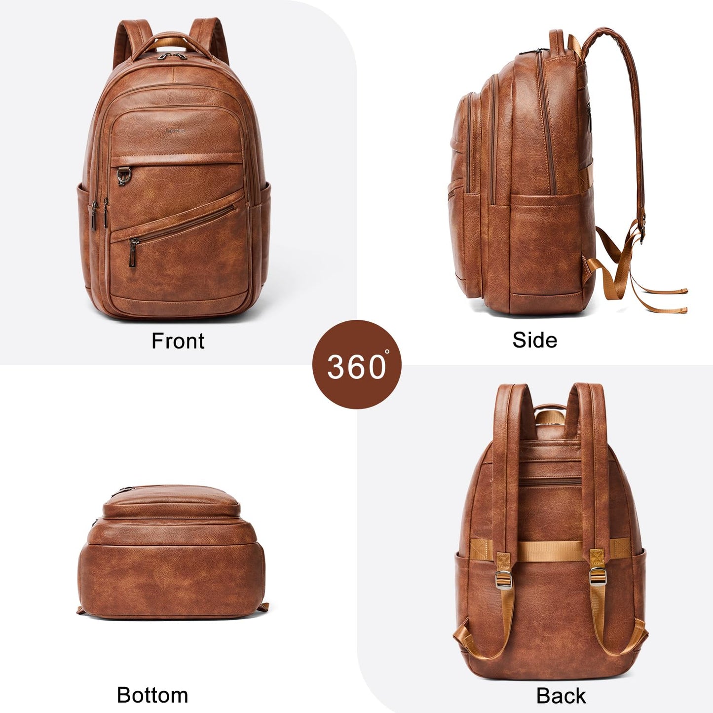 LATMAP 43L Backpack for Women Men - Vegan Leather Backpack Purse Travel Carry-on Bag College Bookbag Work fits 17" Laptop, Brown