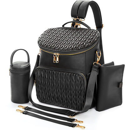 Minsong Diaper Bag Backpack, Fashion Leather Mommy Backpacks, Travel Baby Diaper Bags with in Bag Organizer and Changing Pad (Black-stripes)