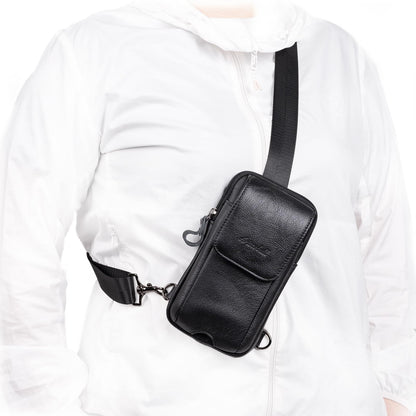 Ariscobull - Small Crossbody Bag for Men Women - Genuine Leather Mini Sling Bag with Charging Port - Travel Hiking Phone Daypack Cross Body Shoulder Bags (Black)
