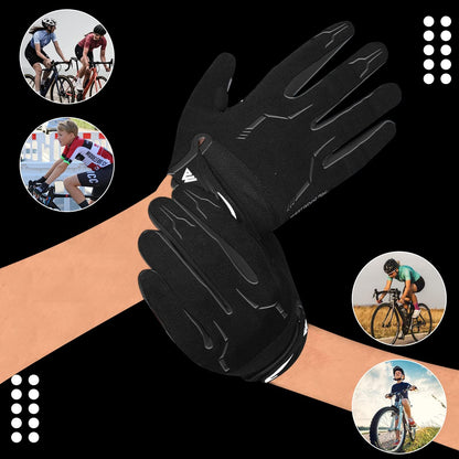 WESTWOOD FOX Cycling Bike Gloves for Men Full Finger BMX Biking Mountain for Grips - Bicycle Touchscreen MTB Gloves Padded Anti-Slip Riding Women Wheelchairs Road Cycling (Black, M)