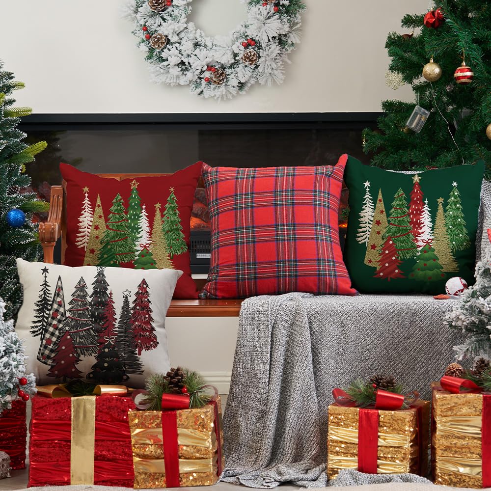 DFXSZ Christmas Pillow Covers 18x18 Inch Set of 2 Xmas Tree Decorative Green Throw Pillows Winter Christmas Decor for Home Couch TH-50B18