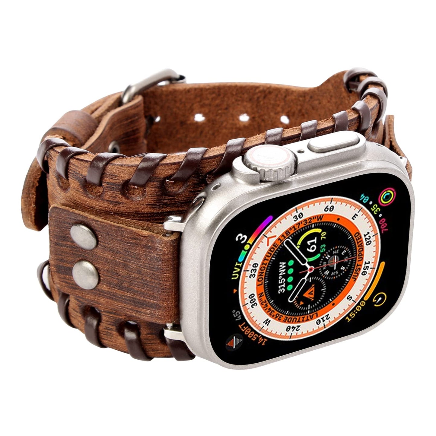 KONAFEI Compatible with Apple Watch Band 49mm 46mm 45mm 44mm 42mm 41mm 40mm 38mm iWatch Ultra Series 10/9/8/7/SE/6/5/4/3/2/1 for Men Women, Leather Handmade Cuff Bracelet Woven Vintage Strap, Brown