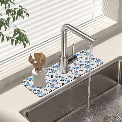 Sink Splash Guard Faucet Mat Watercolor Butterflies Absorbent Fast Drying Mat