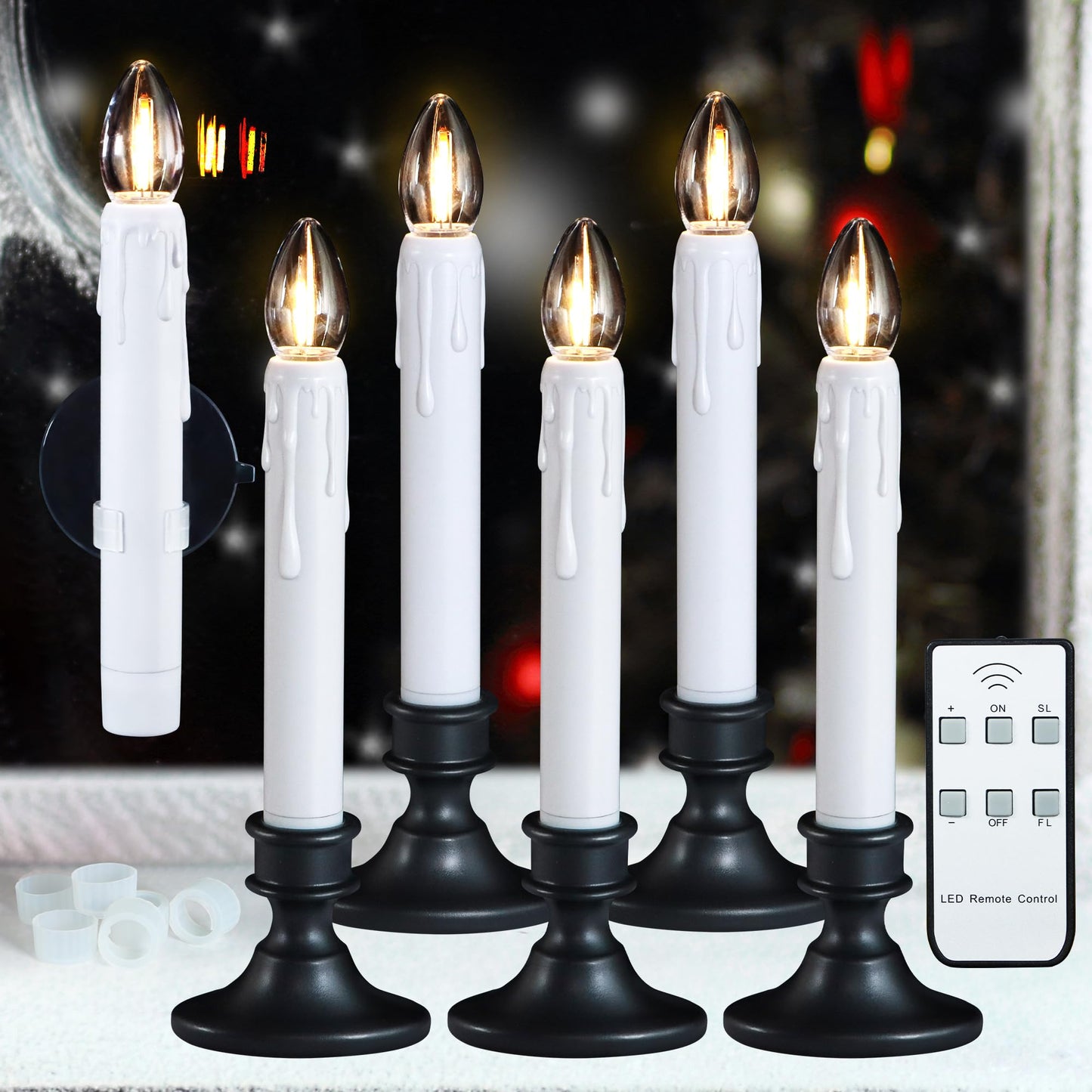 Daord 4PCS Flameless LED Taper Candles Electric Christmas Window Candle with Plastic Bulb,for Home Halloween Christmas Table Decor (6pcs,White(A))