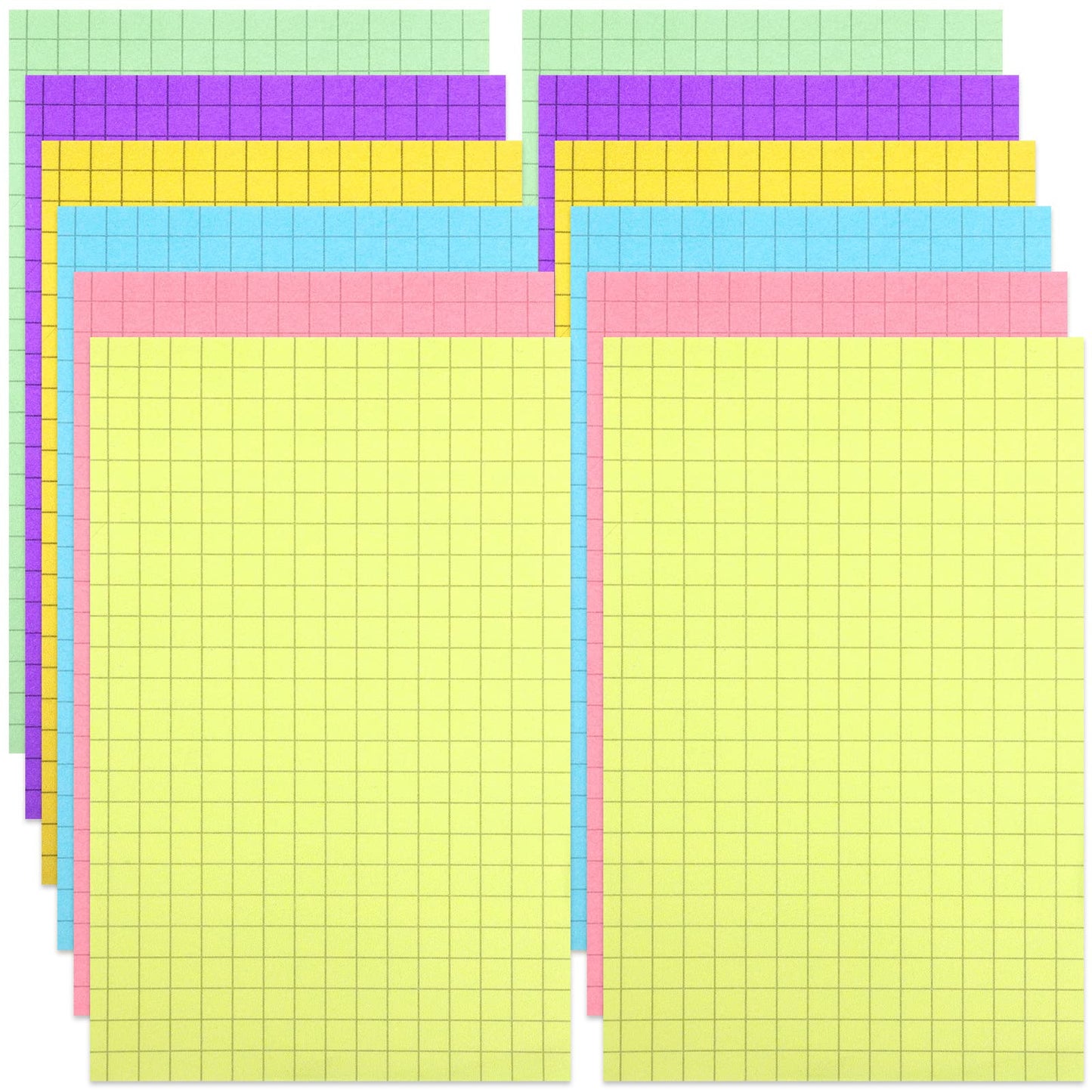 12 Pads Grid Paper Sticky Notes Writing Notepad 4 x 6 Inch Grid Lines Sticky Notes Graph Paper with Black Lines Notepad Memo for Office Home, 50 Sheet Each(Mixed Color)