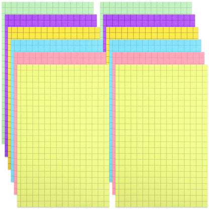 12 Pads Grid Paper Sticky Notes Writing Notepad 4 x 6 Inch Grid Lines Sticky Notes Graph Paper with Black Lines Notepad Memo for Office Home, 50 Sheet Each(Mixed Color)