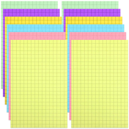 12 Pads Grid Paper Sticky Notes Writing Notepad 4 x 6 Inch Grid Lines Sticky Notes Graph Paper with Black Lines Notepad Memo for Office Home, 50 Sheet Each(Mixed Color)