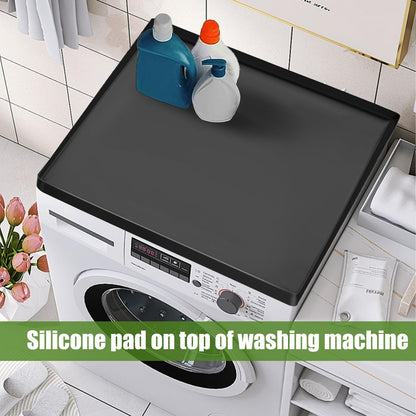 Chris.W Washing Machine Drain Pan 27x27 Inch – Waterproof Silicone Washer Tray for Floor Protection, Anti-Vibration Non-Slip Mat, Under Washer Drip Catcher (Black)