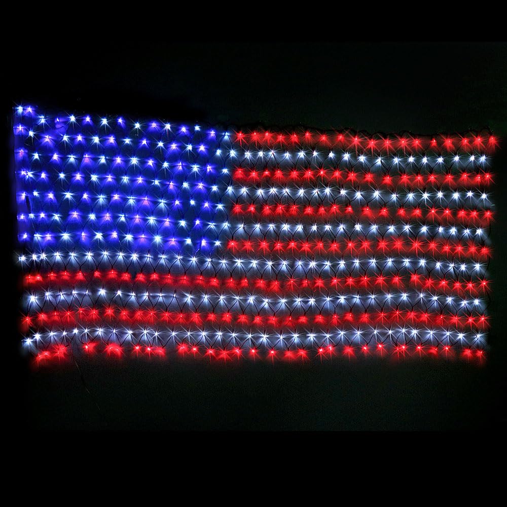 XTF2015 Led Flag Net Lights of The United States, American Flag Lights, Waterproof American Flag String Light for Outdoor, Independence Day, Memorial Day, Decoration, Garden, Indoor and Christmas