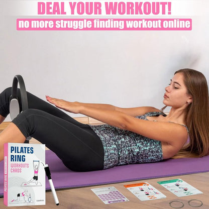 Pilates Ring Workout Cards - 58 Exercises & 4-Week Challenge | Includes 2 Rings & Mat for Home or Gym