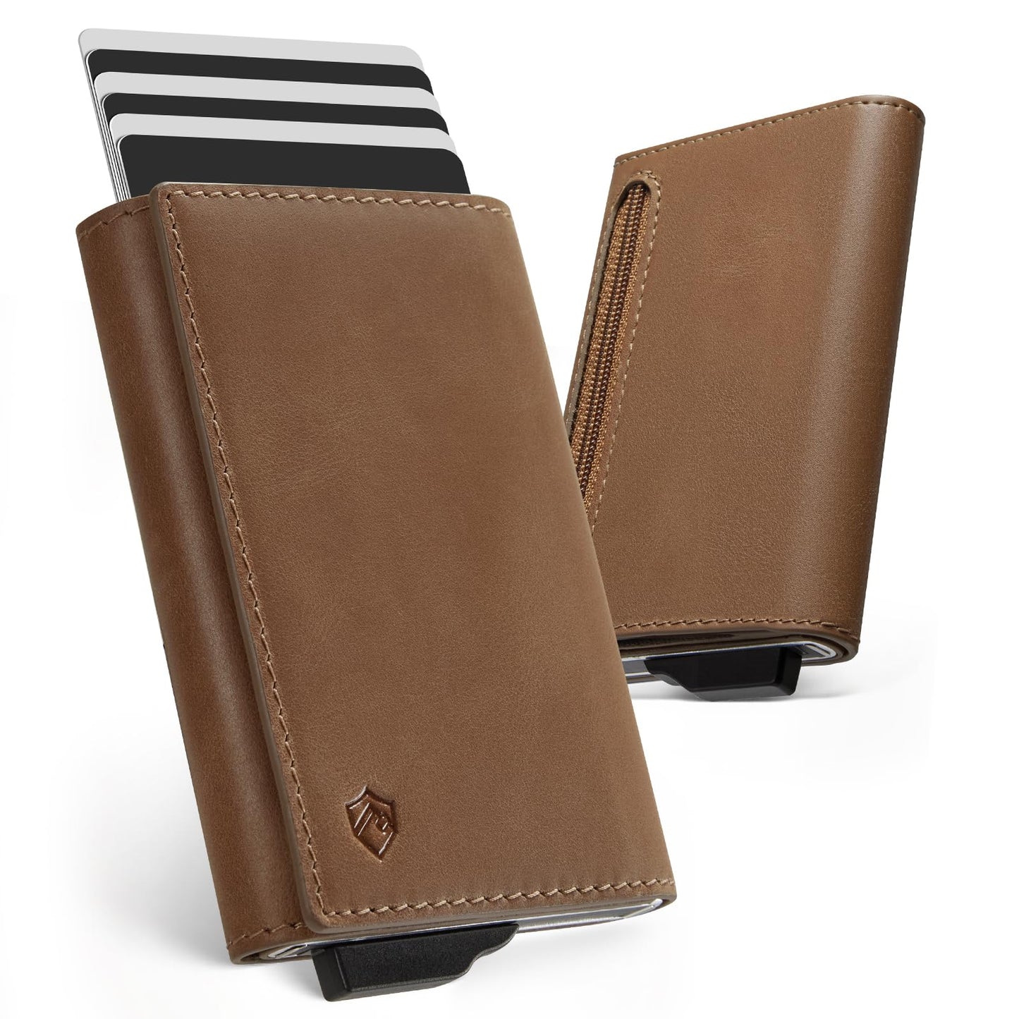 YESIIW Smart Wallet for Men with Premium Genuine Leather - Pop up Card Holder Mens Wallet for 8-10 Card Capacity | ID Window | Cash Slot | Coin Pocket | RFID Blocking - Slim, Thin (Brown)