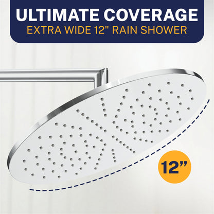 HammerHead Showers® Solid Metal 12 Inch Rainfall Shower Head, Large Rain Shower Head, 2.5 GPM High Flow Shower Head Optimized for Pressure, Wall-Mounted or Ceiling Rain Shower Head, Chrome