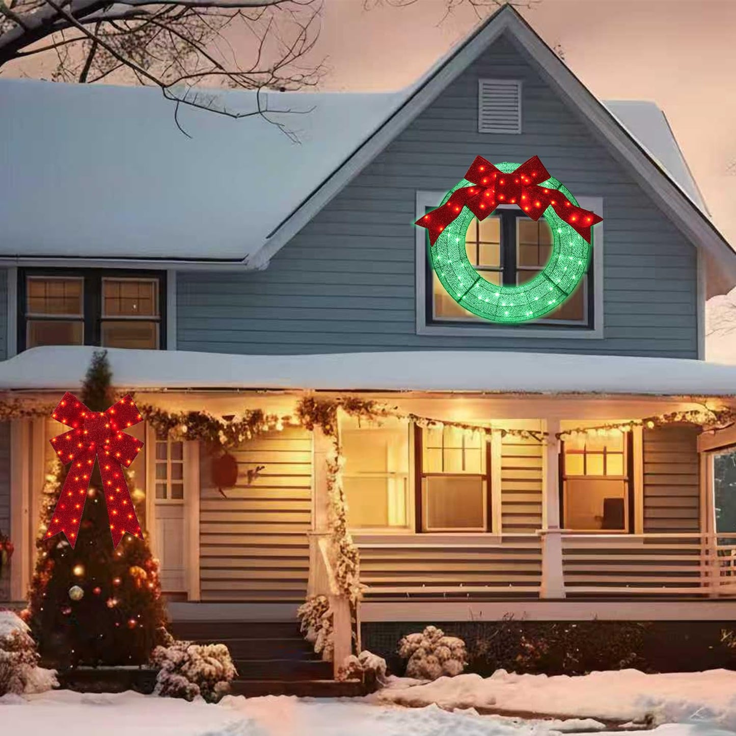 30 Inch Lighted Christmas Bow, 75 LED Pre-lit Outdoor Christmas Bow Decoration, Large Lighted Xmas Outdoor Bow for Front Door, Windows, Wall, Garage Decoration