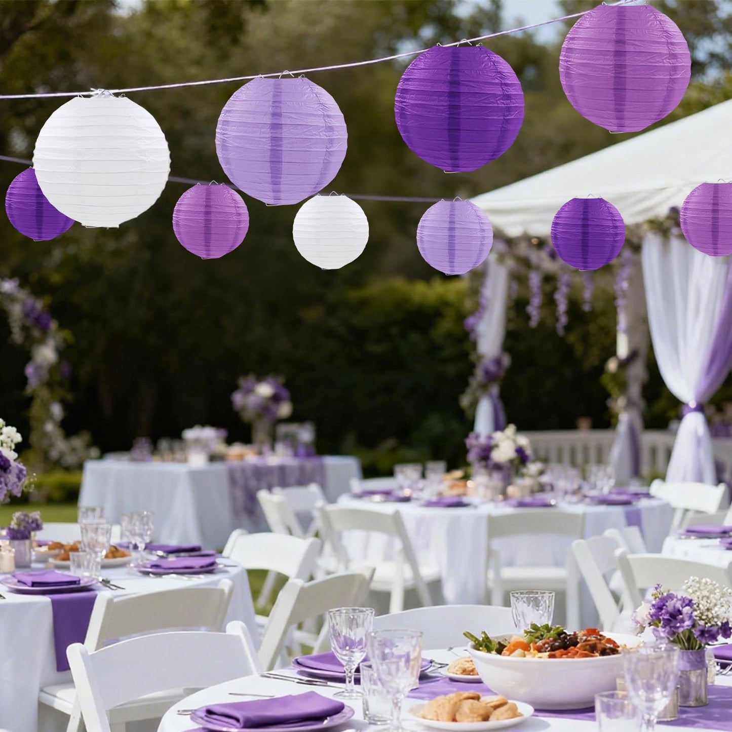 FUGUIR Purple Paper Lanterns Party Decorations, Hanging Round Paper Lanterns for Bachelorette Engagement Wedding Baby Bridal Purple Birthday Decorations (12 PCS)