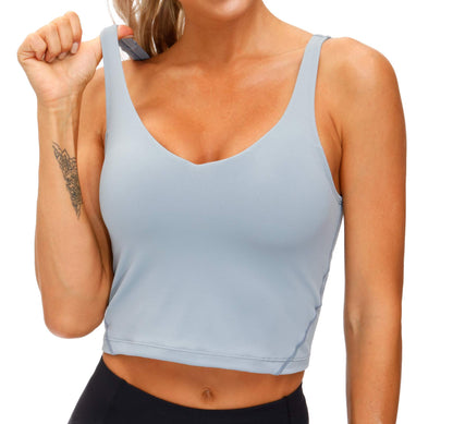 Women’s Longline Sports Bra Wirefree Padded Medium Support Yoga Bras Gym Running Workout Tank Tops (Denim Blue, Small)