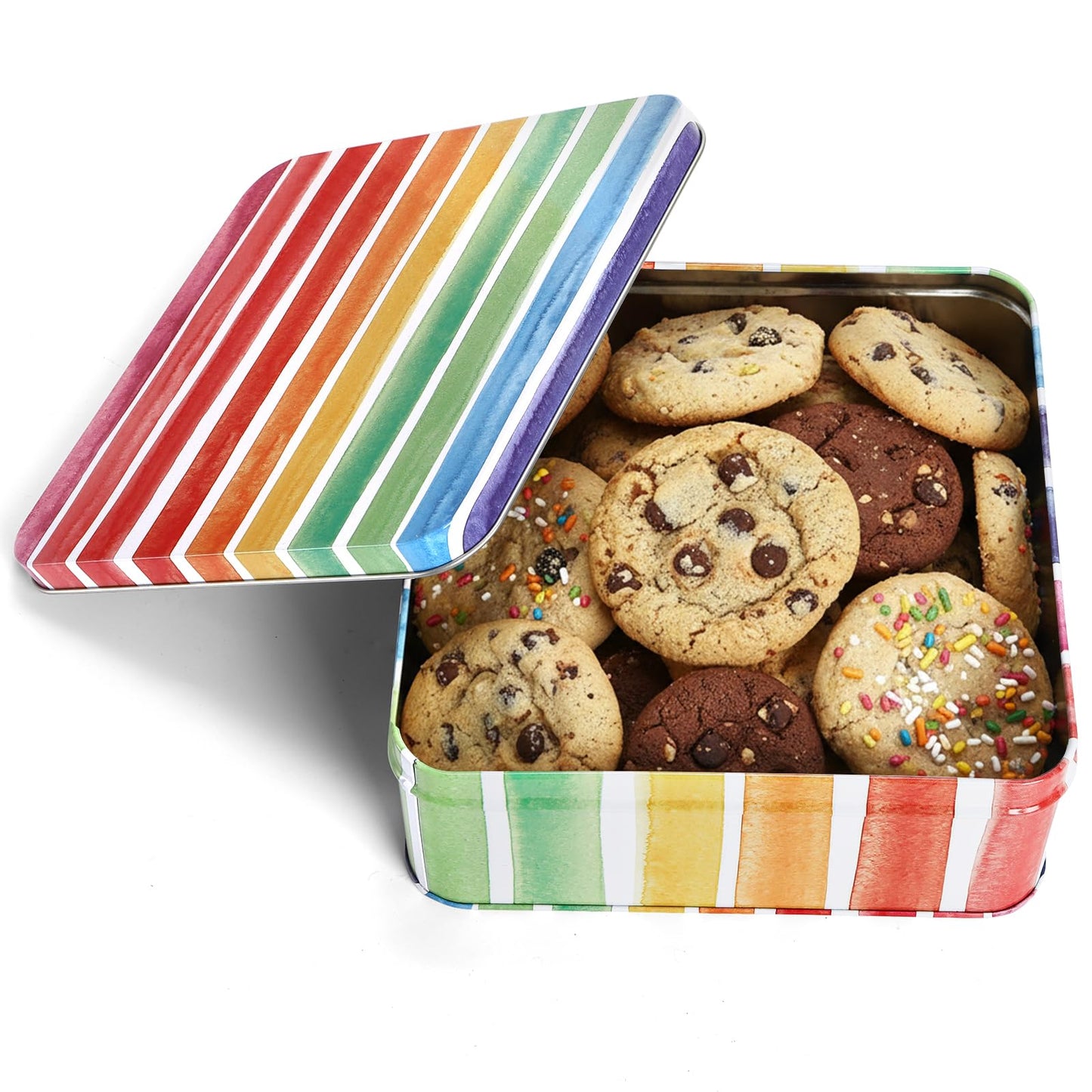 Yopay 3 Pack Metal Cookie Tin with Lid, Square Baking Cake Gift Tins for Patisseries, 7" x 7" x 2.76" Candy Brownies Snacks Chocolate Storage Container for Christmas Easter Thanks Giving Holiday