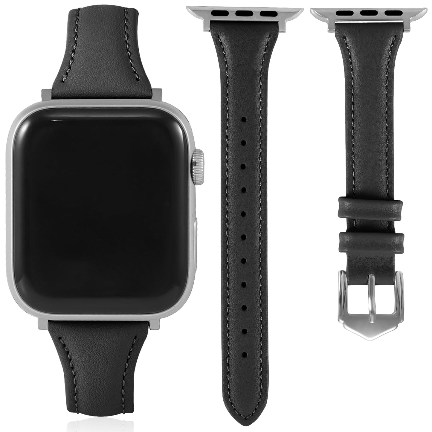 Slim Soft Genuine Leather Bands Compatible with Apple Watch Band 42mm 44mm 45mm 46mm 49mm for Women, Dressy Durable Leather Replacement Strap for iWatch Ultra1/2/3 SE1/2/3 11 10 9 8 7 6 5 4 3 2 1