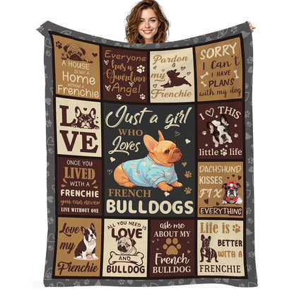 French Bulldog Lover Gift for Women - 50"x40" Ultra Soft Plush Flannel Fleece French Bulldog Throw Blanket, Cozy Fluffy Decor for Couch Bed, Christmas Birthday Present
