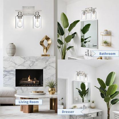 2-Light Bathroom Light Fixtures,Brushed Nickel Vanity Light, Bathroom Lighting Fixtures Over Mirror,Modern Wall Lamp,Wall Lights for Living Room, Bedroom,Hallway