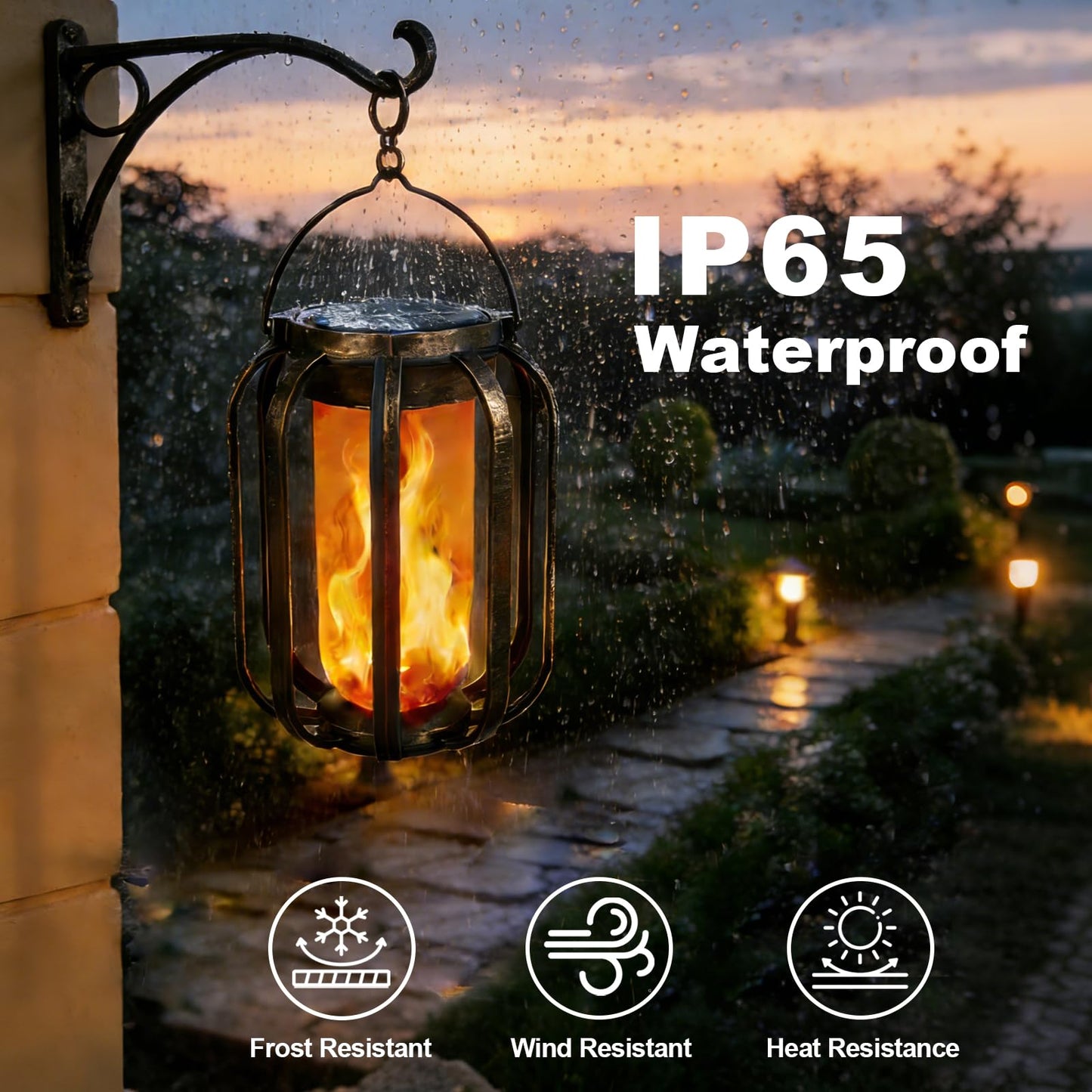 Solar Lanterns Outdoor Lights, 2 Pack Waterproof Flickering Flame Hanging Lights, Solar & USB Dual Charging, 2 Modes, Solar Pathway Lights for Yard, Garden, Patio, Tabletop, Holiday Decor