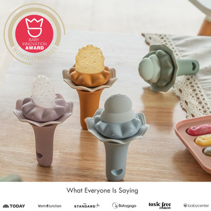 Moonkie Baby Fruit Feeder with Freezer Tray | BPA Free Silicone Infant Food Feeder | Two Sizes Pouches and Breastmilk Popsicle Molds for Cooling Relief | Baby Shower Gifts 4 Months+, 2 Pack