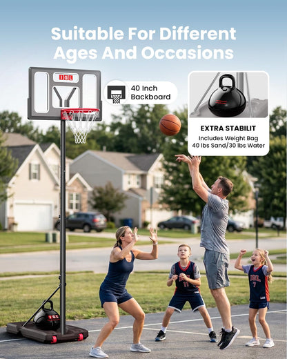IGL Portable Basketball Hoop Outdoor, 3-10ft Adjustable Height, 40" Shatterproof Backboard, Fillable Base, Basketball Goal System for Driveway Backyard Pool, Fun for Family & All Ages