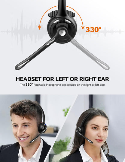 TECKNET Bluetooth Headset, Wireless Headset with Noise Canceling Microphone for Trucker, On-Ear Bluetooth Headphone with Mute Mic for Work