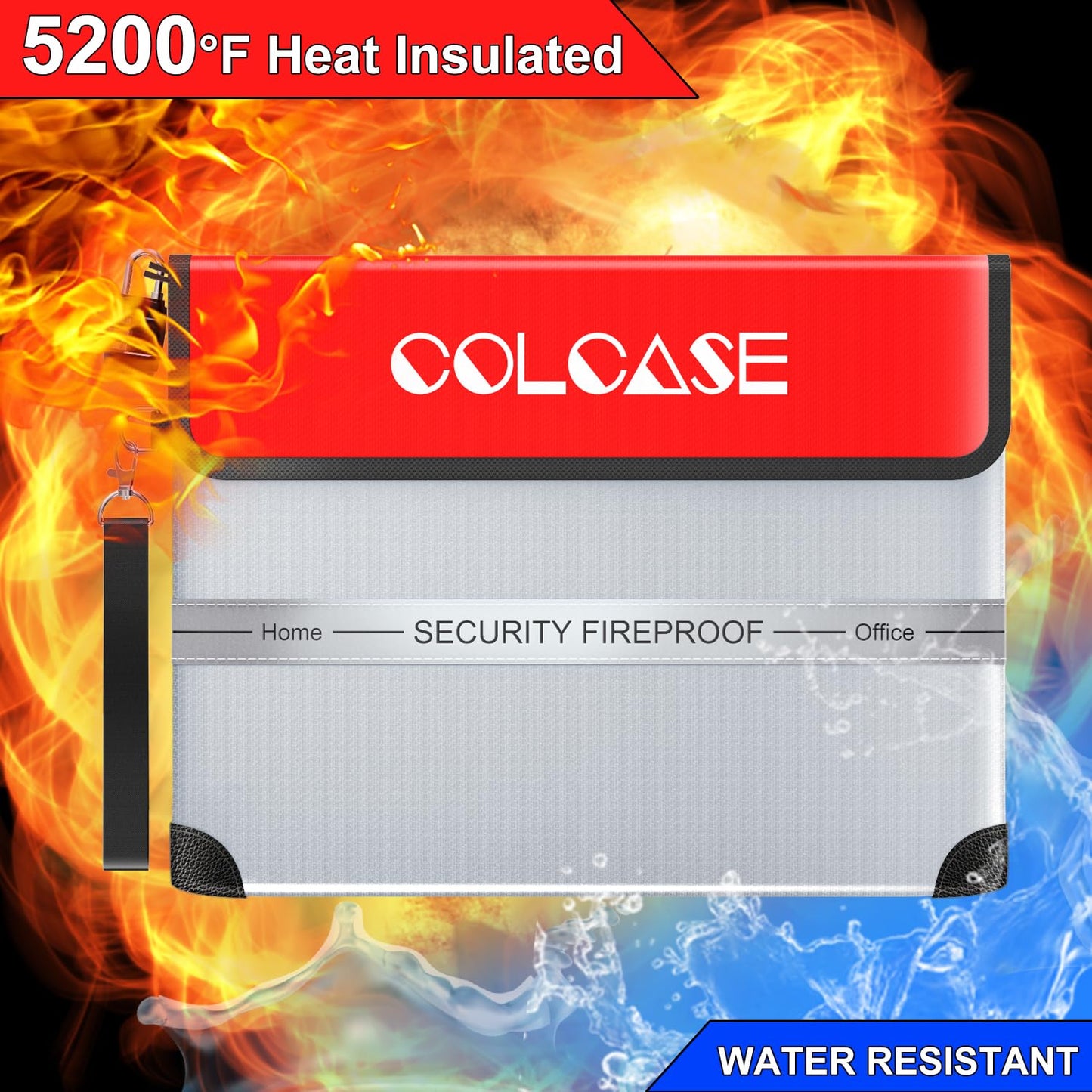 COLCASE Fireproof Document Bag with Lock 5200℉ Heat Insulated Waterproof and Fireproof Bag with Zipper Storage for Money, Documents,Passport and Valuables 15 x 11 inches