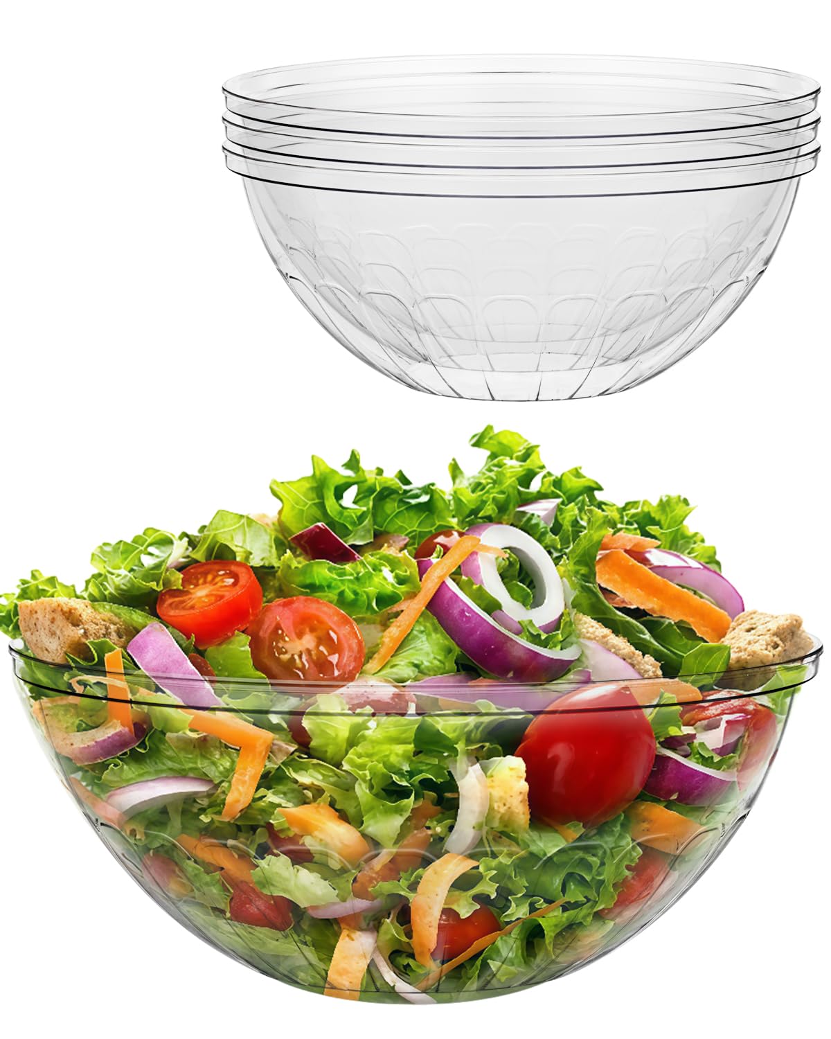 BESTVIP 4 Pack 150 Ounce Clear Plastic Serving Bowls, Disposable 11.6" Party Bowls for Chips/Salad/Candy/Snacks, Stackable Buffet Containers for Christmas, Holiday, Weddings, Showers/Events, Reusable