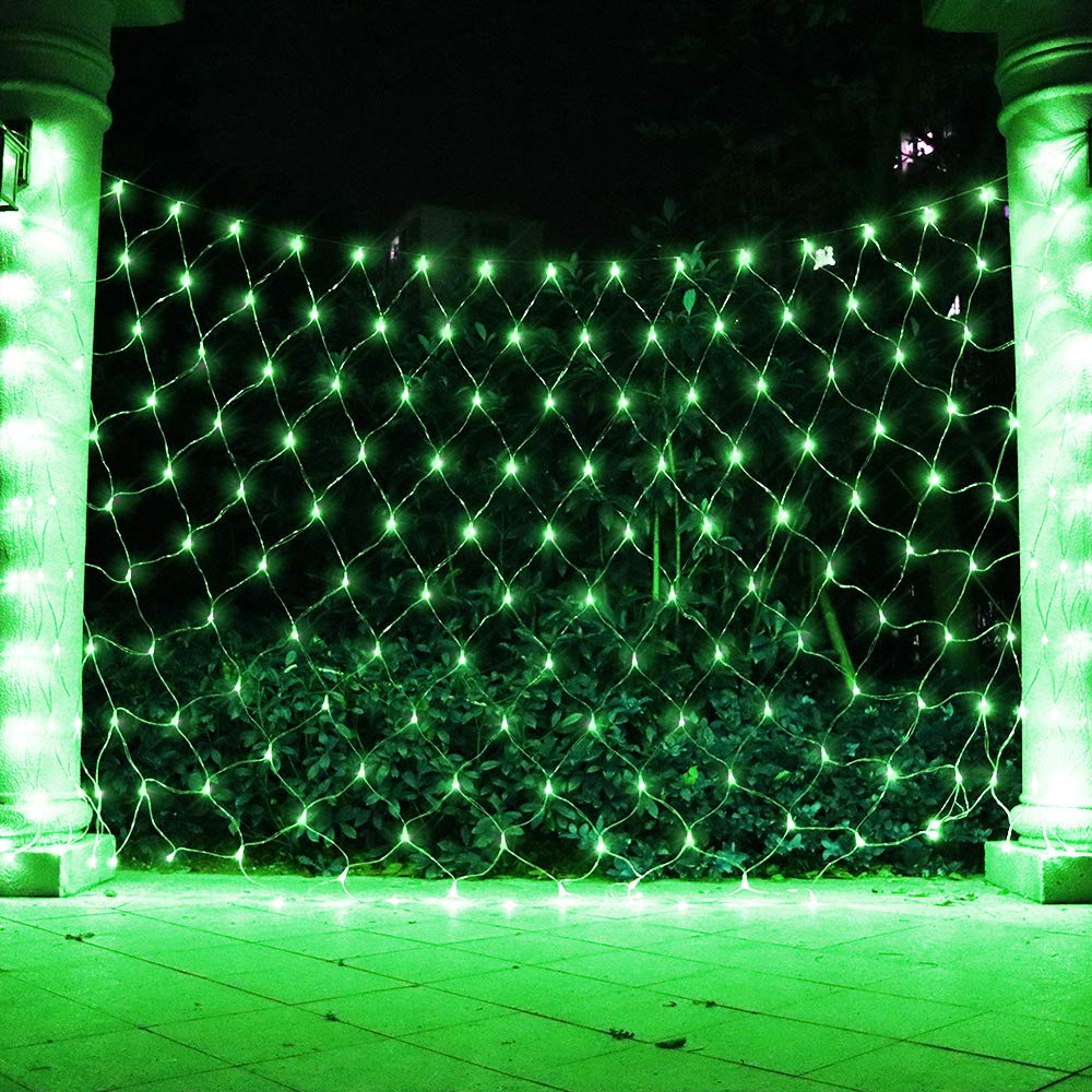 Vicila LED Net Lights Mesh Lights Green St. Patrick's Day Decor, 240LED Timer Tree Warp Fairy Lights Outdoor Hanging String Light for Christmas, Garden, Walkway, Bushes Decor-9.8ft x 6.6ft(Green)