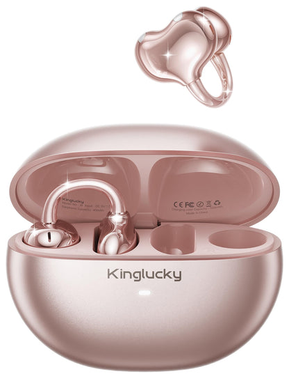 Kinglucky Upgraded Clip-On Earbuds Comfortable fit & Crystal-Clear Sound, 50H Playtime Open Ear Buds Bluetooth 6.0 Wireless Headphones for Women & Kids Ideal for Small Ears,Sports,Glasses Rose Gold