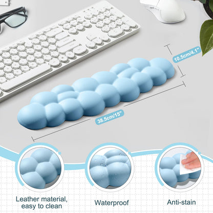 Leolee Keyboard Cloud Wrist Rest, Blue Cloud Wrist Rest with Leather Surface Memory Foam Non-Slip Base Cloud Palm Rest for Relieve Wrist & Arm Pain for PC Gaming/Office/Computer/Laptop