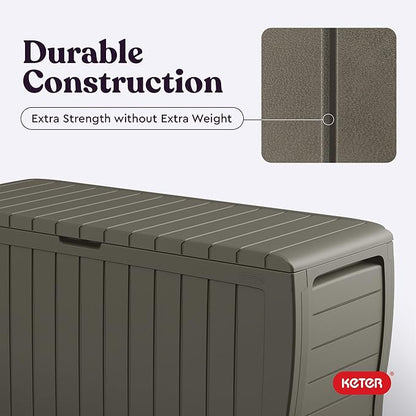 Keter Marvel Plus 71 Gallon Resin Outdoor Storage Box for Patio Furniture Cushions, Throw Pillows, Garden Tools and Pool Floats, Taupe