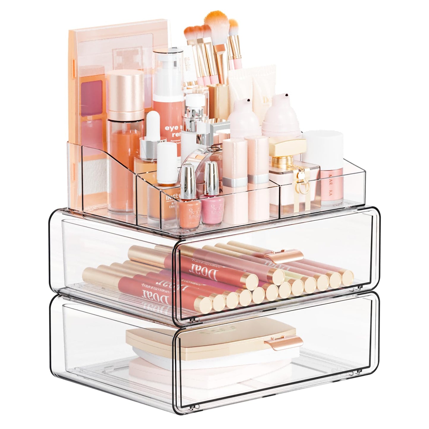Yieach Clear Acrylic Makeup Organizers Countertop for Dresser,Desk,Bathroom Vanity,3 Tier Stackable Make up Holders and Makeup Cabinet,Tiered Cosmetic Storage and Make up Containers for Palette,Brush