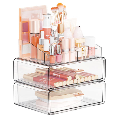 Yieach Clear Acrylic Makeup Organizers Countertop for Dresser,Desk,Bathroom Vanity,3 Tier Stackable Make up Holders and Makeup Cabinet,Tiered Cosmetic Storage and Make up Containers for Palette,Brush