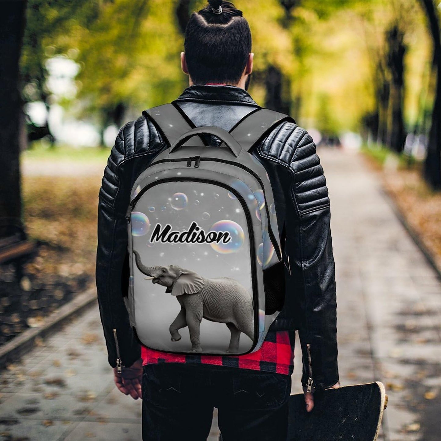 YMububWena Personalized Elephant Backpack for Students Custom Name School Bookbag Daypack for Boys Girls Gifts