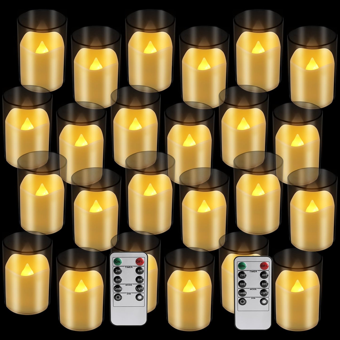 fclayvts 24 Pack Flameless LED Candles with Clear Glass Holder, Battery Operated Real Wax Tea Lights with Remote & Timer, Flickering Warm Light Fireless Votive Candles for Home Wedding Holiday Decor