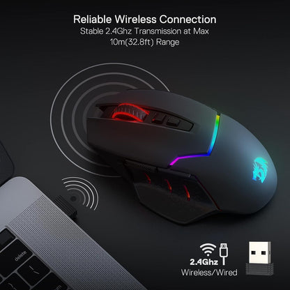 Redragon M690 PRO Wireless Gaming Mouse, 8000 DPI Wired/Wireless Gamer Mouse w/Rapid Fire Key, 8 Macro Buttons, Ergonomic Design for PC/Mac/Laptop, White