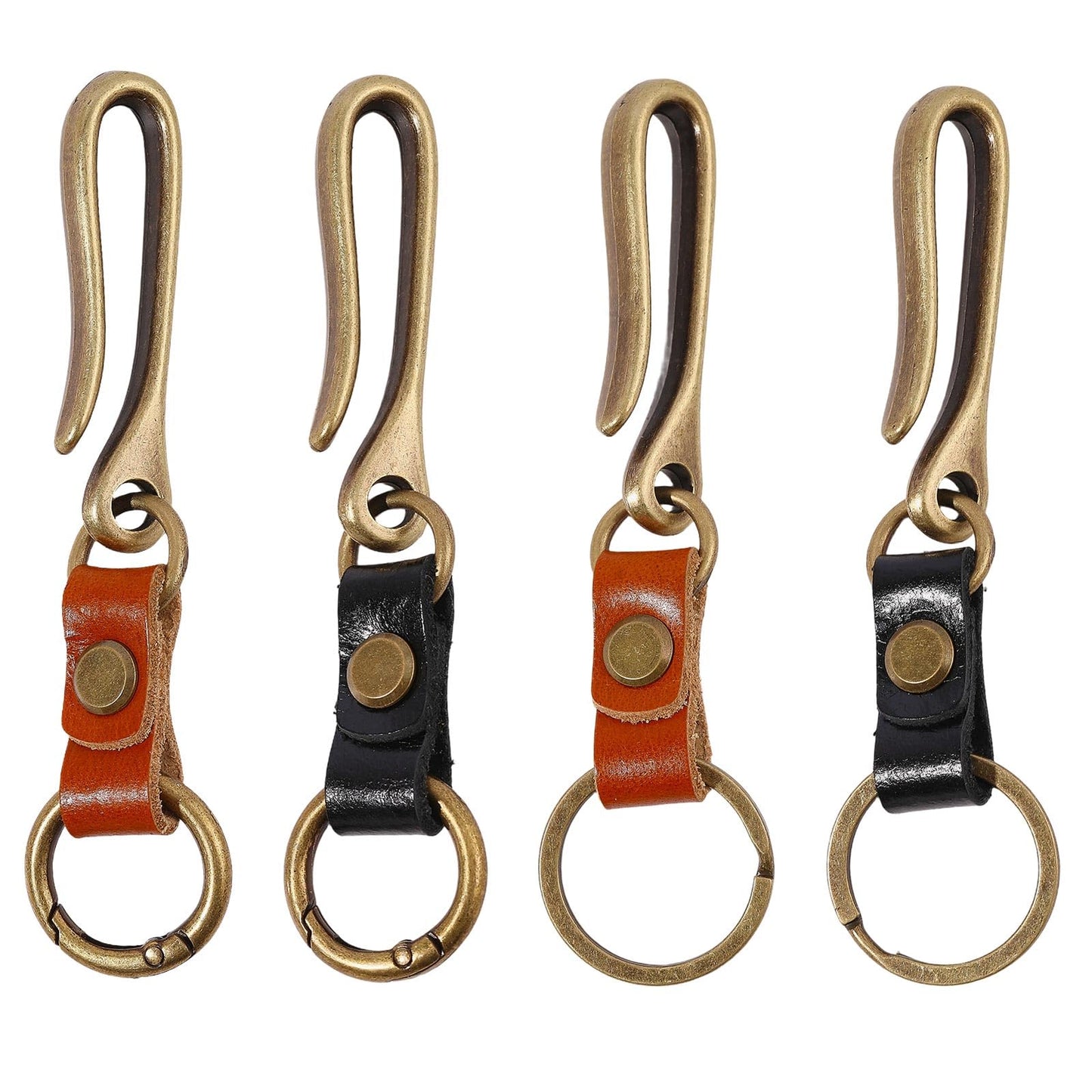 FREEBLOSS 4pcs Fish Hook Keychain Retro Leather Alloy Keyring U Shaped Keychain Mini Keychain for Women Men Handbags Backpacks Accessories, 2 Colors