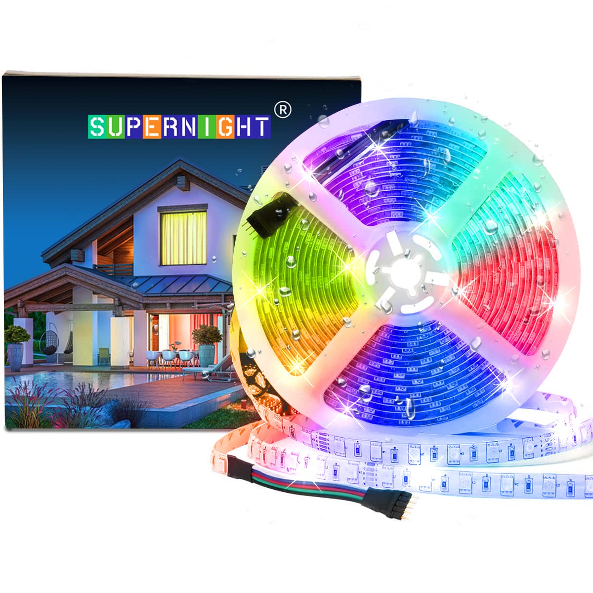 SUPERNIGHT RGBWW LED Strip Light IP65 Waterproof RGB Color Changing Rope Lighting with Warm White 3500K Color 16.4ft 300leds 5050 Tape Light (RGB + Warm White)