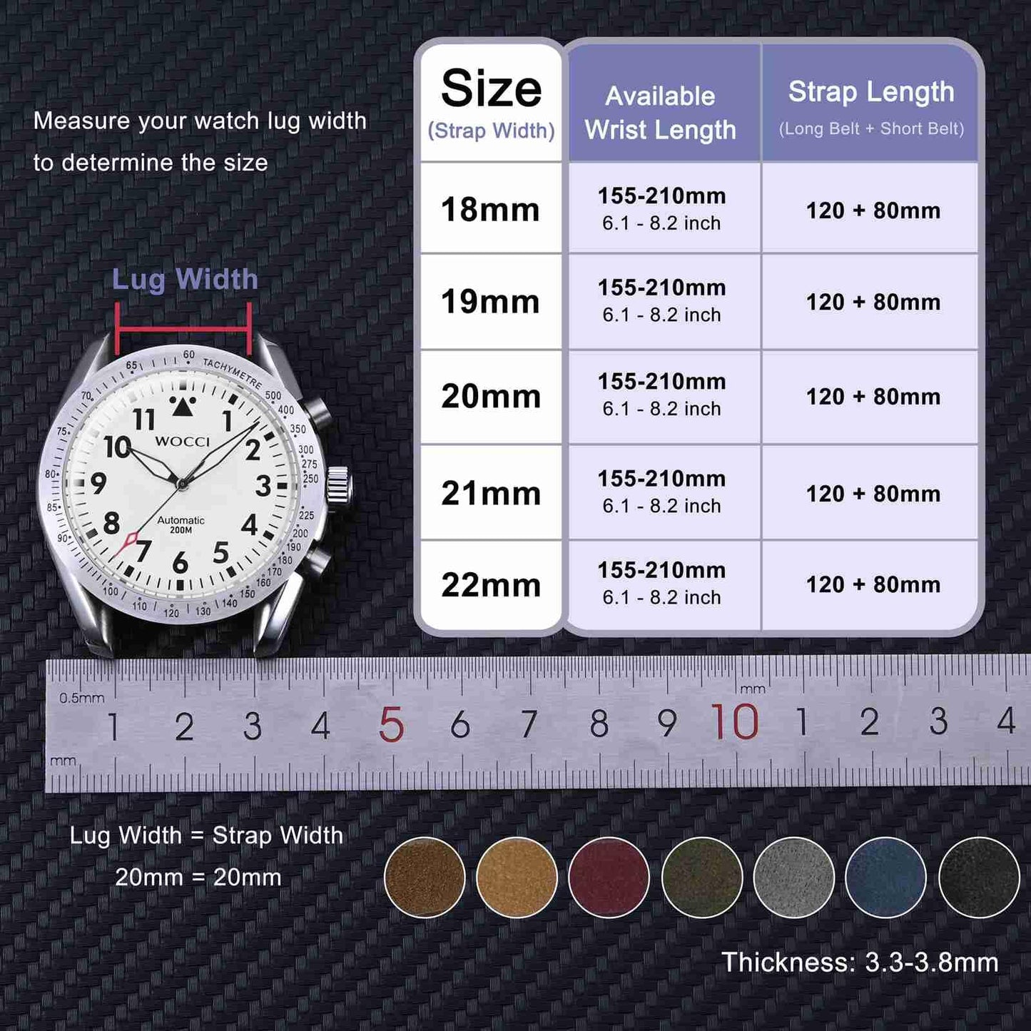 WOCCI 22mm Retro Leather Watch Band for Men and Women, Quick Release Replacement Strap with Golden Buckle (Dark Brown)