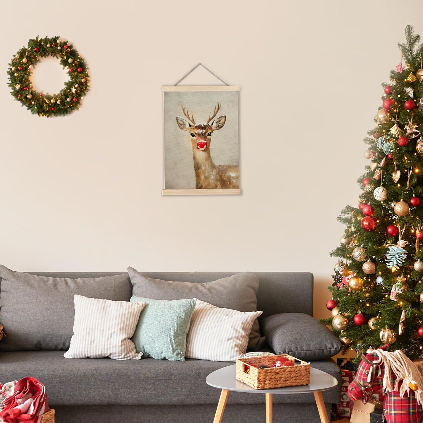 LUVADIAN Christmas Wall Decor, Winter Christmas Red Nose Reindeer Wall Art, Winter Christma Decor, Christma Pictures Walls Decorations, 12x16 Inch