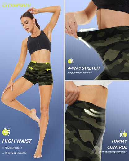 CAMPSNAIL Workout Biker Shorts Women - 3"/5"/8" High Waisted Tummy Control Spandex Booty Volleyball Shorts for Yoga Dance