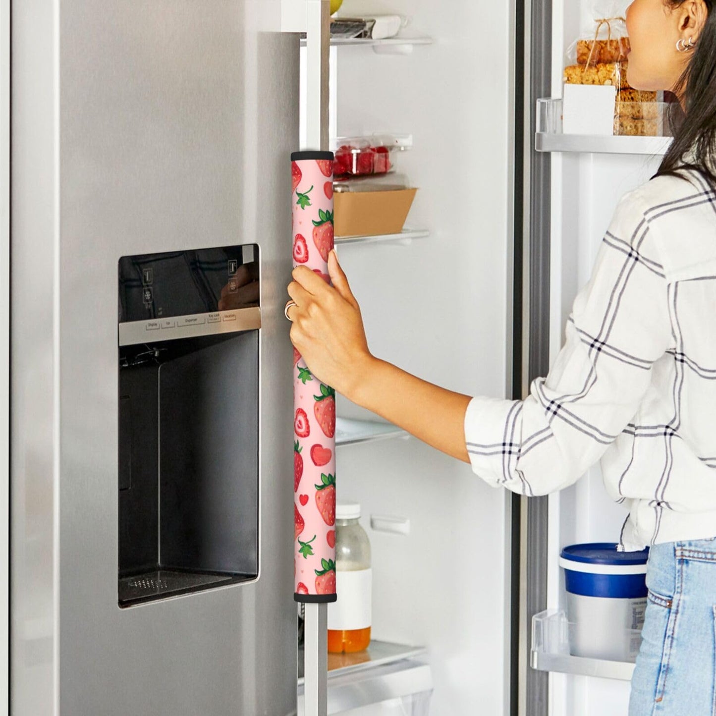 Buyidec Refrigerator Door Handle Covers Love Fruit Strawberry Fridge Handle Cover Washable Dishwasher Microwave Fridge Oven Door Decor Handle Cover Keep Your Kitchen Appliances Clean