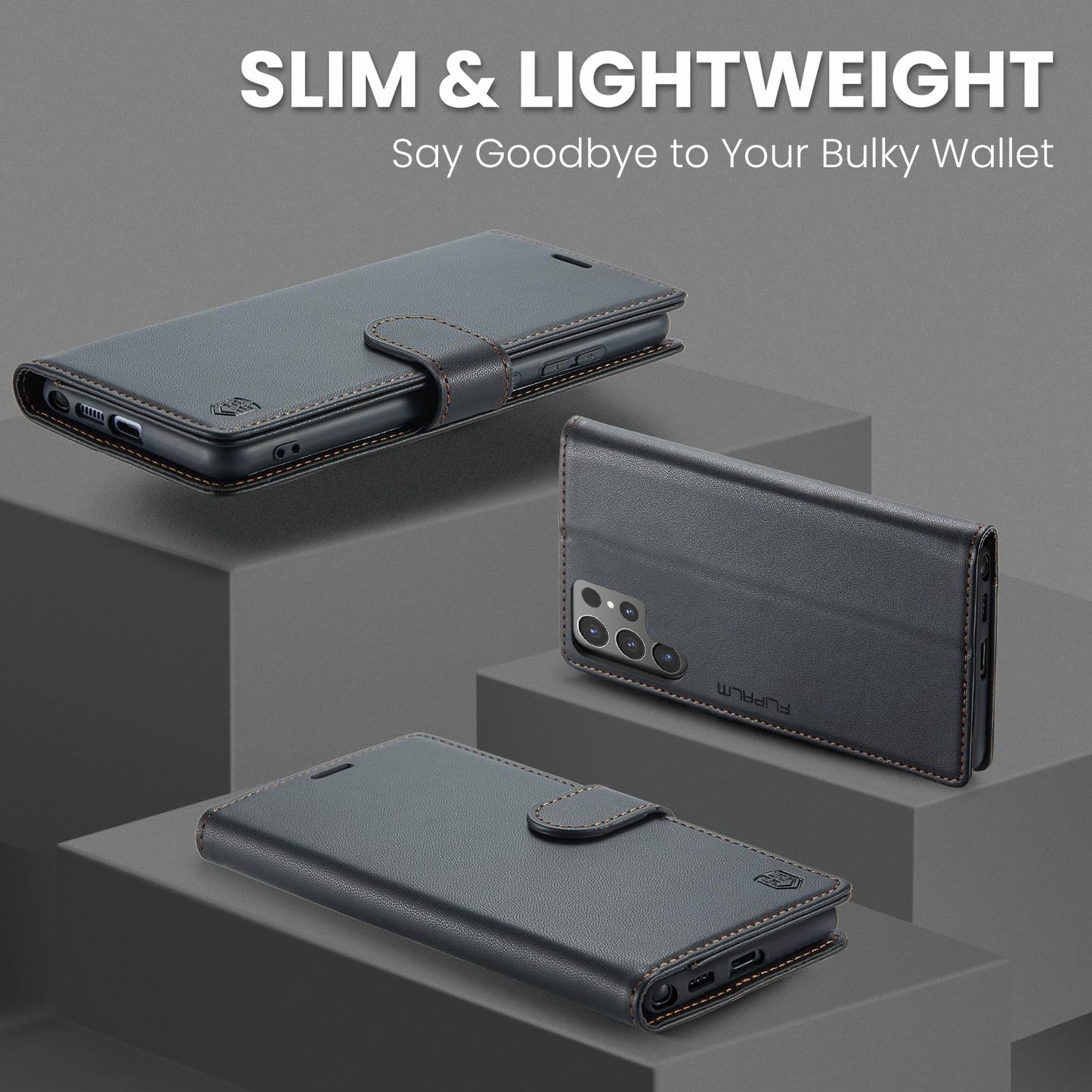 FLIPALM Wallet Case for Samsung Galaxy S24 Ultra, RFID Blocking Credit Card Holder, PU Leather Folio Flip Kickstand Protective Shockproof Cover for S24 Ultra (Black, for S24 Ultra - 6.8")